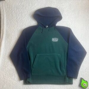Vintage gap athletic men's grey and blue fleece hoodie boxy skater‎ M